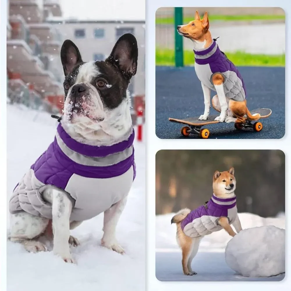 Colorblock Cold Weather Waterproof Reflective Puffer Dog Coat Jacket